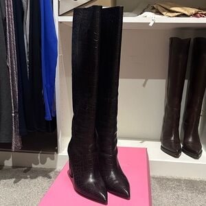 Paris Texas Black Brown Croc-Embossed Heeled Boots